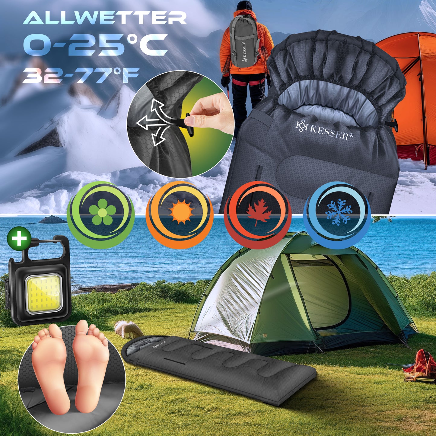 KESSER® Schlafsack Camping Mumienschlafsa