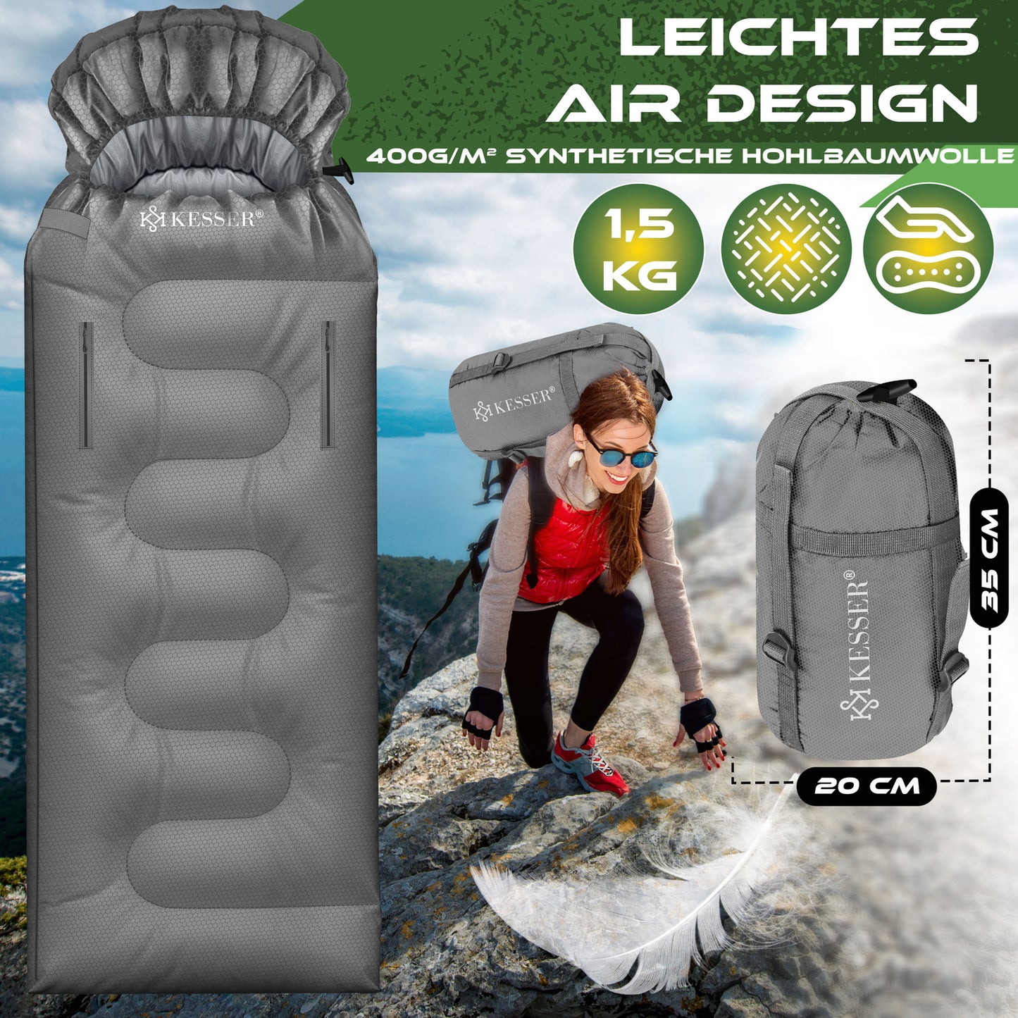 KESSER® Schlafsack Camping Mumienschlafsa