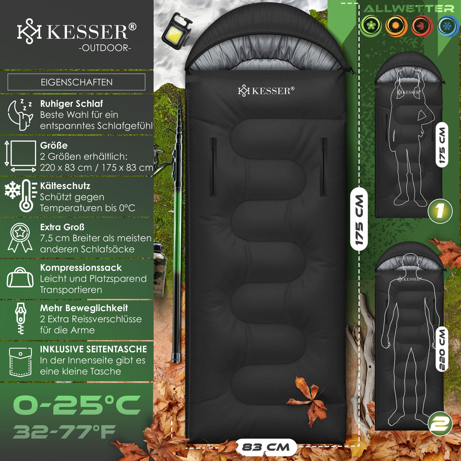KESSER® Schlafsack Camping Mumienschlafsa