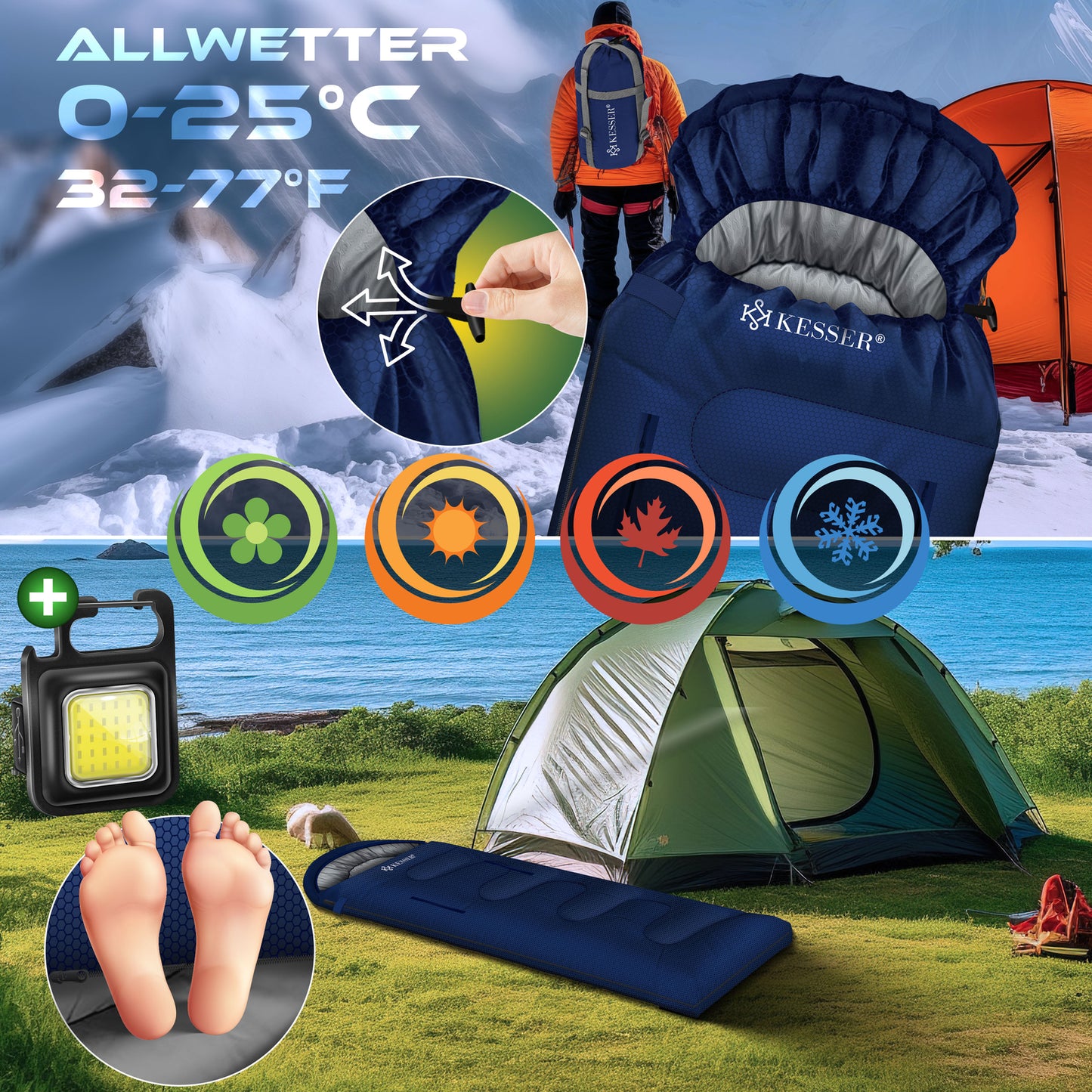 KESSER® Schlafsack Camping Mumienschlafsa