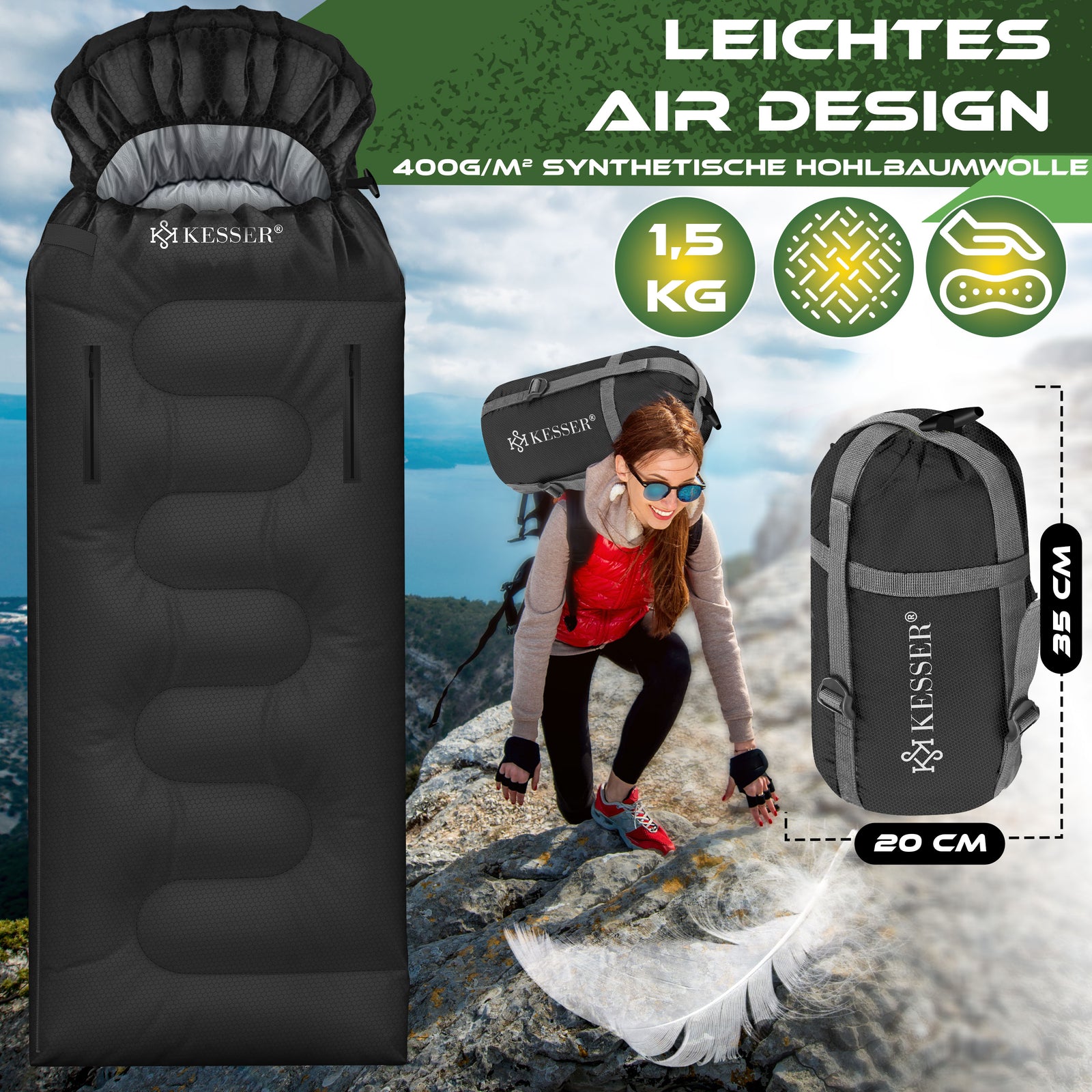 KESSER® Schlafsack Camping Mumienschlafsa