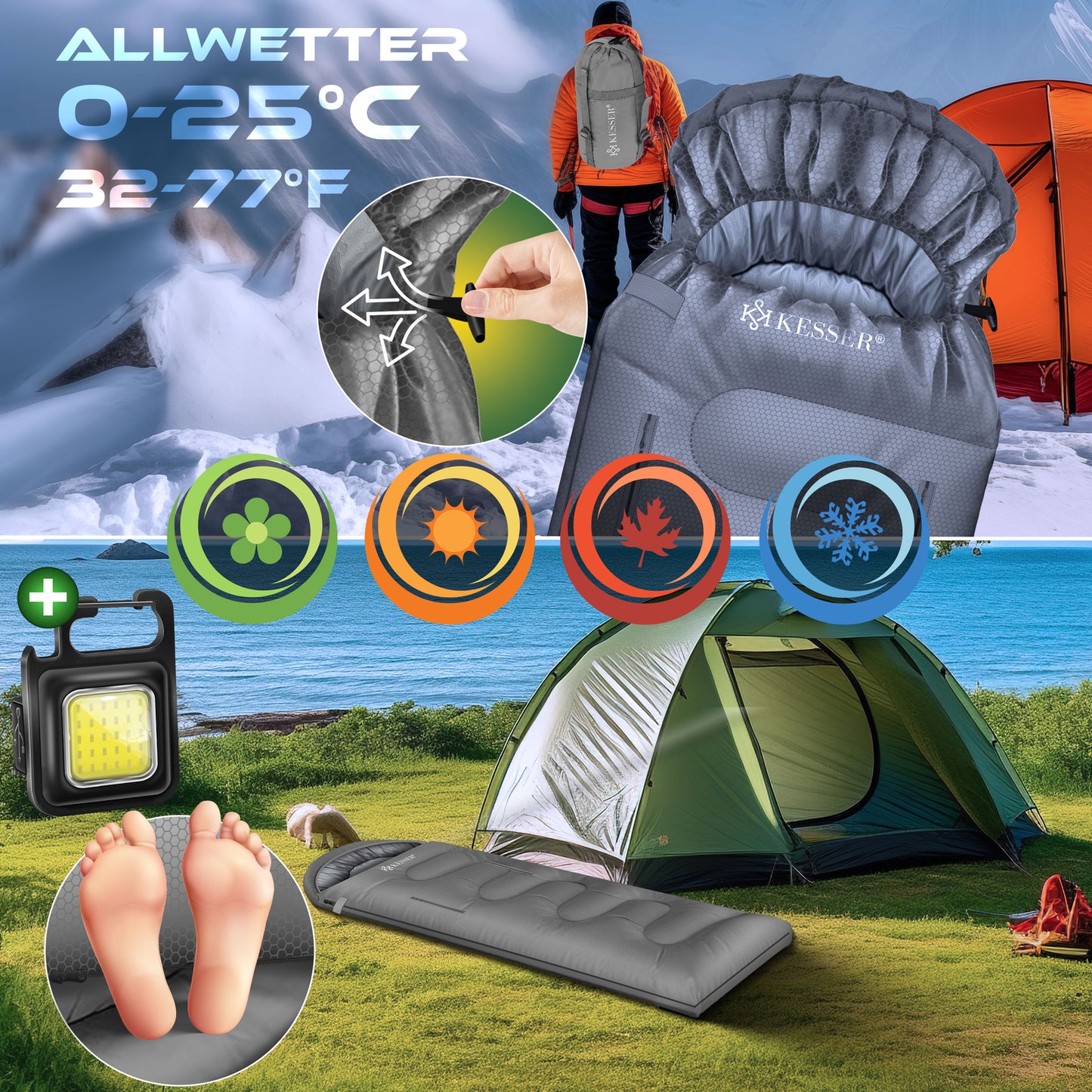KESSER® Schlafsack Camping Mumienschlafsa