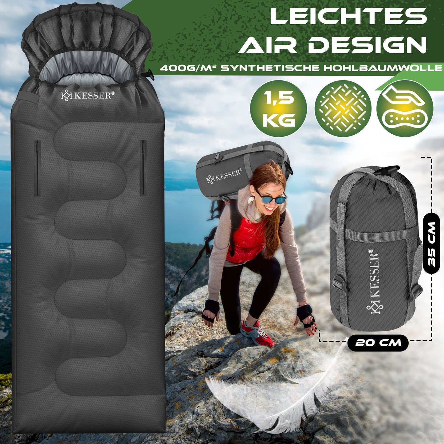 KESSER® Schlafsack Camping Mumienschlafsa