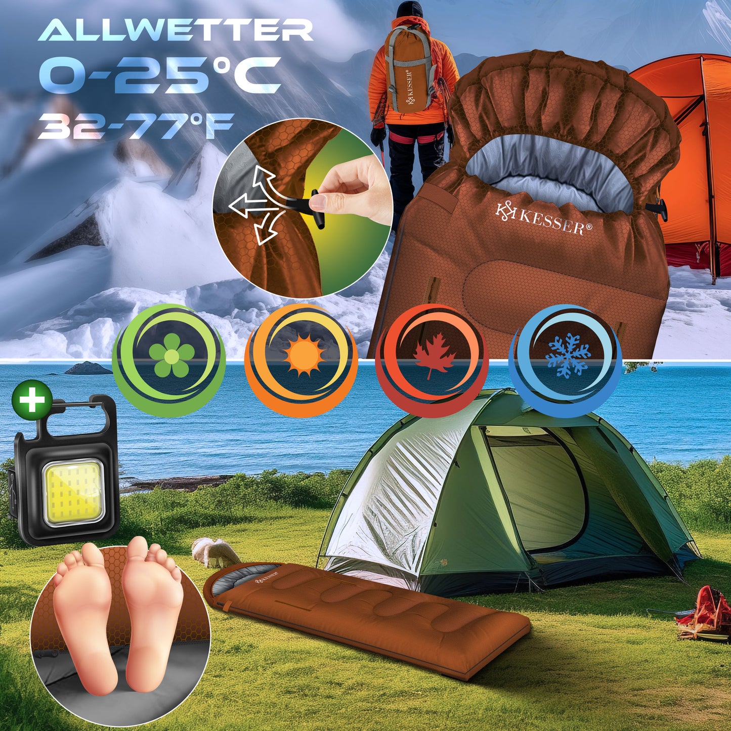 KESSER® Schlafsack Camping Mumienschlafsa