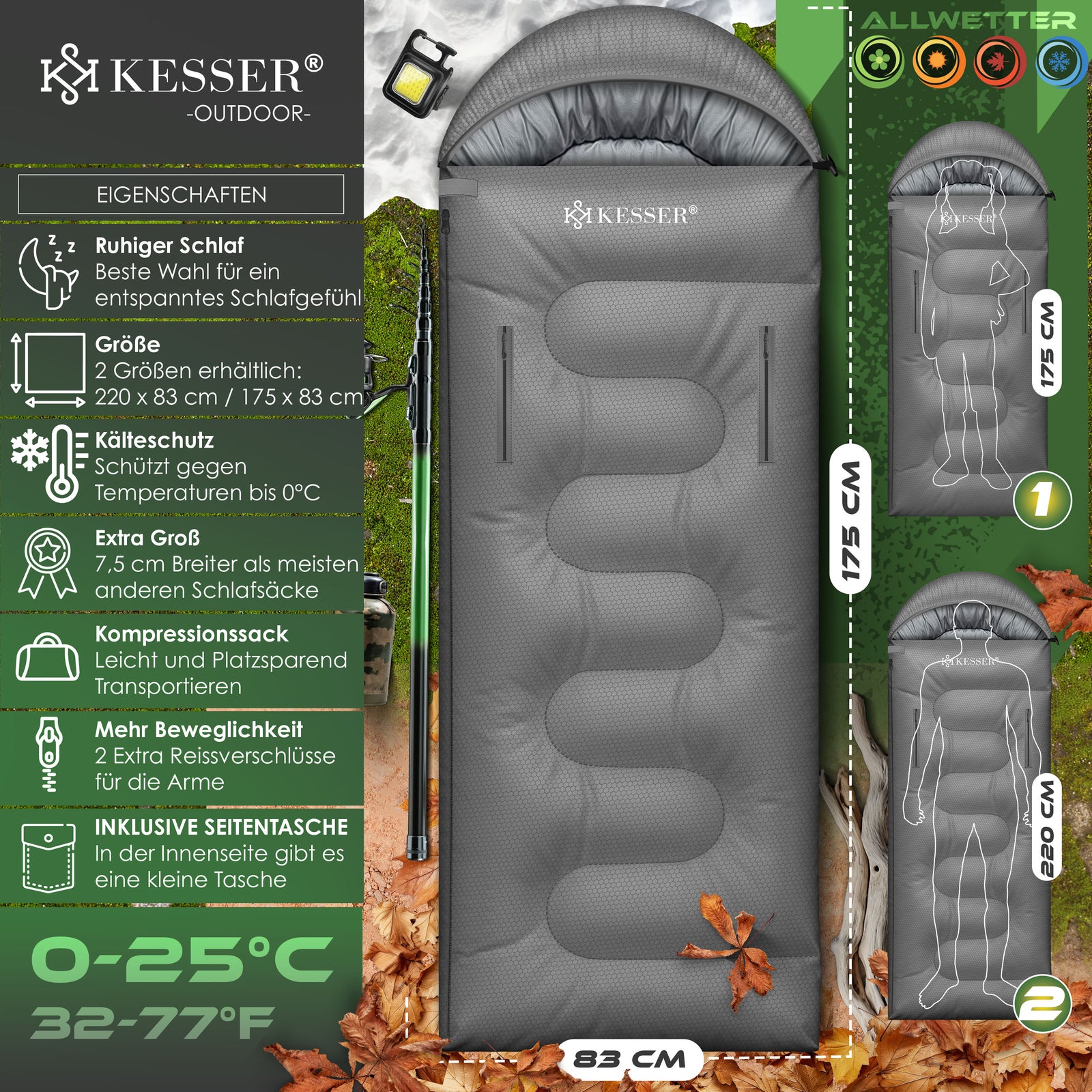 KESSER® Schlafsack Camping Mumienschlafsa