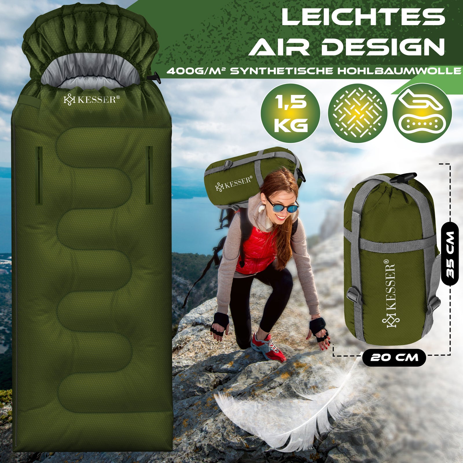 KESSER® Schlafsack Camping Mumienschlafsa